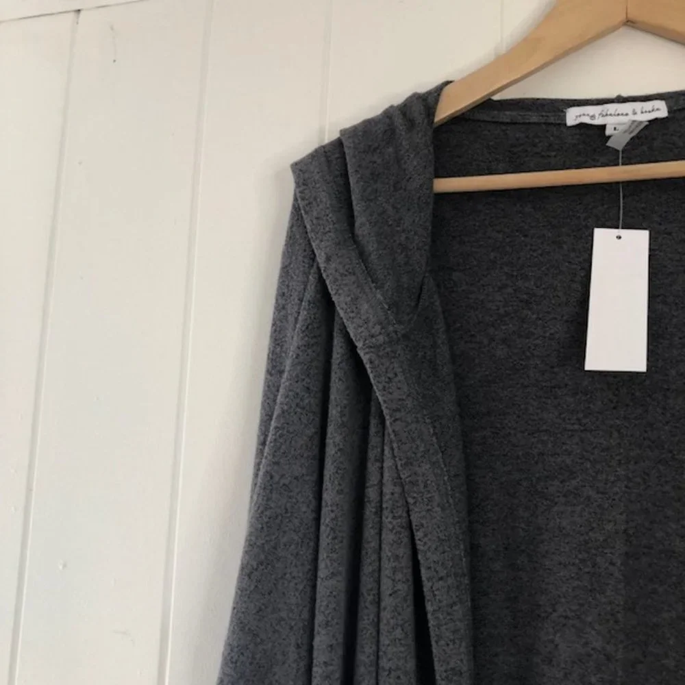 Young Fabulous and Broke Gray Open Cardigan with Hoodie - Picture 5 of 9